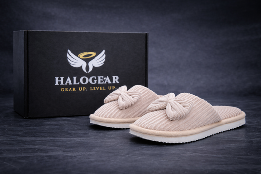 HaloGear™ Cozy Bow Winter Slippers – Ultra-Soft Fleece-Lined Slip-On House Shoes with Cushioned EVA Sole