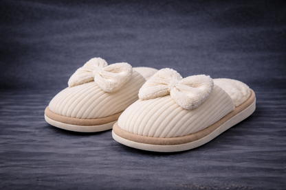 HaloGear™ Cozy Bow Winter Slippers – Ultra-Soft Fleece-Lined Slip-On House Shoes with Cushioned EVA Sole
